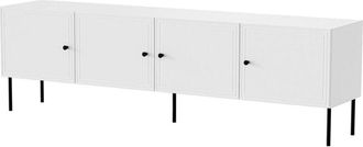 Dmora Dmora - Mobile porta tv Piode, Madia da salotto con quattro ante battenti, Rialzato da terra, 201x40 h60 cm, Bianco