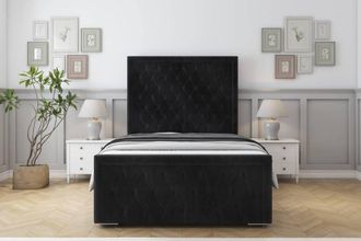 Sloomy Monroe Naples Bed Frame With 50 Upholstered Headboard in Black | Size: Small Single