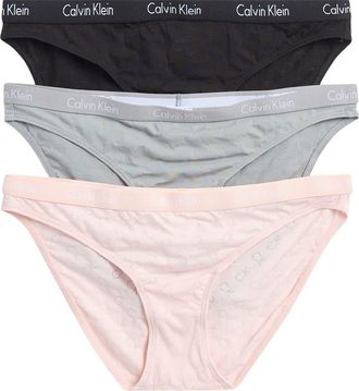 Calvin Klein 3-Pack Monogram Burnout Bikinis in Black/Wolf/Pink at Nordstrom Rack, Size Large