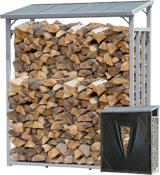 Quick-Star Quick-star - Aluminium Kaminholzregal 130 X 70 X 185 Cm Mit Wetterschutz Garten Kaminholzunterstand 1,6 M&sup3; Kaminholzlager Stapelhilfe Aussen