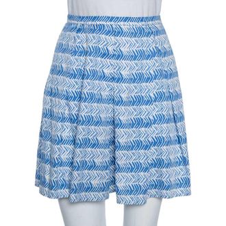 Max Mara White/Blue Printed Cotton Pleated Mini Skirt XS