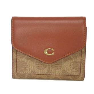 Coach Signature Beige Signature Line Coated Canvas Leather Wallet (Tri-Fold) (Pre-Owned)