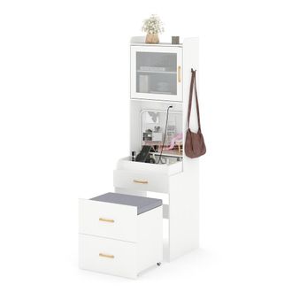 Costway Costway Vanity Desk w/ Flip-up Mirror & Movable Storage Stool Makeup Table in White