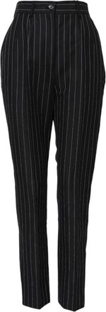 Dolce & Gabbana Black Stripes High Waist Tapered Womens Pants