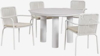 Sklum Sklum - Set De Mesa Redonda &Oslash;120 En Cer&aacute;mica Y Aluminio Arken Y 4 Sillas De Comedor Con Reposabrazos En Aluminio Alberta