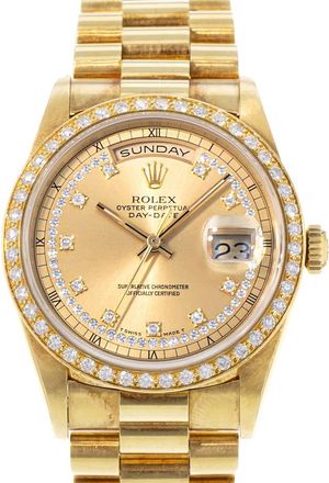 Rolex Pre-owned Rolex Day-Date 36 Automatic Chronometer Diamond Champagne Dial Mens Watch 18348 CDP
