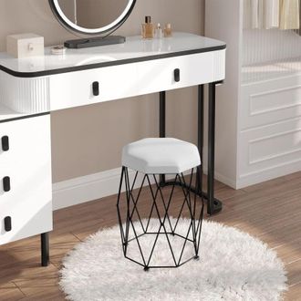 Woltu Taburete De Tocador Para Maquillaje, Asiento De Terciopelo Y Estructura De Metal, Blanco + Negro - Woltu