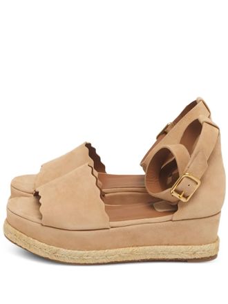 Chlo&eacute; Lauren scalloped-trim platform sandals - Neutrals
