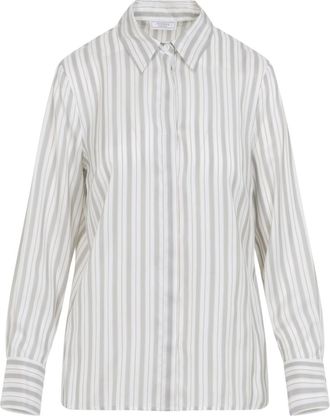 PESERICO Peserico Womens Opal White Silk Striped Shirt - Size EU 44 (Womens)