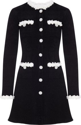 Self Portrait SHORT RIBBED KNIT DRESS WITH FLORAL PROFILES AND JEWEL BUTTONS - Self-portrait - Woman