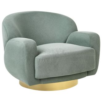 Beliani Sill&oacute;n Curvado Glamuroso Art Deco Base Dorada Tela Verde Lejre
