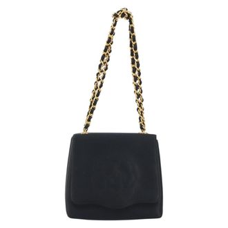Chanel Vintage Camellia Flap Satin Black Satin Handbag (Pre-Owned)