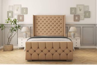 Sloomy Luthor Dumfries Bed Frame With 50 Upholstered Wingback Headboard in Light Brown | Size: Double