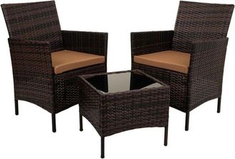 Wanderlust Deco Set de exterior mesa y 2 sillones de rat&aacute;n sint&eacute;tico