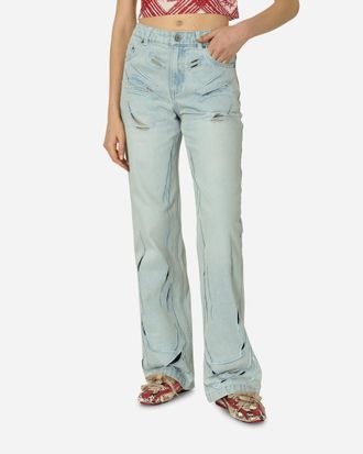 Marrknull Embroidery Cutout Folds Jeans Blue