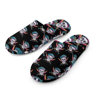 Generic Skull With Crossed Mens Cozy Memory Foam Slippers Warm Cotton House Shoes Comfy Slipper for Indoor Outdoor