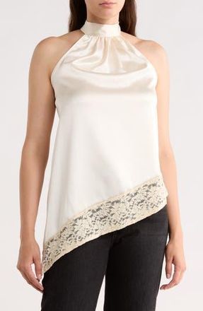Renee C Satin Lace Asymmetrical Halter Top in Light Butter at Nordstrom Rack, Size X-Large
