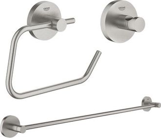 GROHE Essentials accessoireset 3-delig met handdoekhouder, handdoekhaak en toiletrolhouder zonder klep super steel