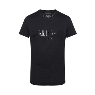 Balmain T-Shirts, male, Black, Size: M Crew Neck Tee
