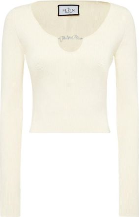 Philipp Plein Crop Top - Dames - Longsleeves - Wit - XL - Polyester - Tops