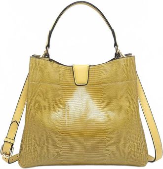 Jen & Co. Womens Tati Lizard Monogrammable Satchel Bag In Fern