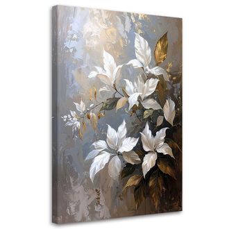 Feeby Cuadro En Lienzo Hojas De Acanto Laurel Blanco Y Beige 70x100