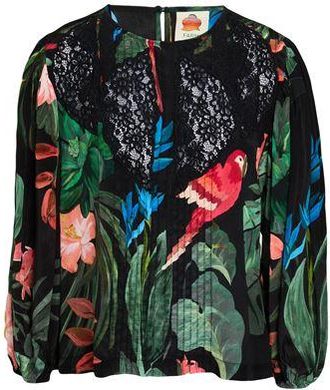 Farm Rio MIDNIGHT MACAW FIESTA BLACK BLOUSE
