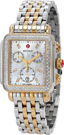 Michele Deco Chronograph Quartz Diamond White Mother of Pearl Dial Ladies Watch MWW06A000776