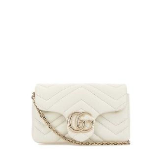 Gucci White Leather Mini GG Marmont Shoulder Bag