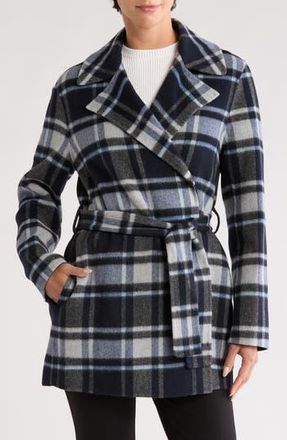 Theory Plaid Belted Long Coat in Multi at Nordstrom Rack, Size Petite