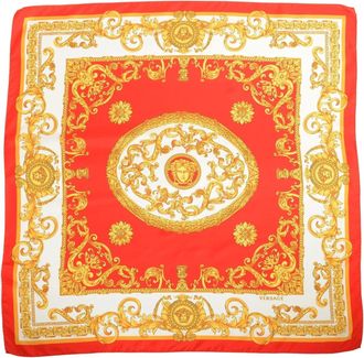 Versace Red/White/Gold Barocco Pattern Silk Scarf