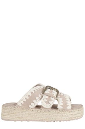 Mou Beige Jute Crochet Trim Adjustable Strap Suede Sandals