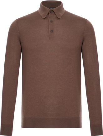Ermenegildo Zegna Geribbelde Polo-Coltrui - Heren - Cashmere truien - Bruin - XL - Kasjmier - Truien & Vesten