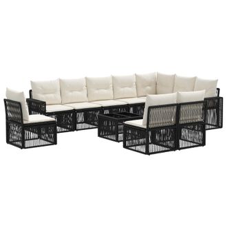 vidaXL Conjunto De Sof&aacute;s De Jard&iacute;n 11 Pcs Negro Y Blanco Crema Vidaxl