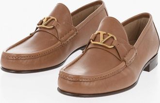 Valentino GARAVANI Leather Loafers With Gold Monogram Valentino