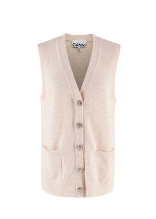 Ganni Oatmeal Cashmere Longline Sweater Vest Size M