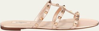 Valentino Garavani Rockstud Metallic City Flat Slide Sandals