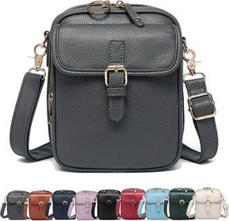 Generic Crossbody Leather Bag, Womens Vegan Leather Vintage Cross Body Shoulder Purse with Card Slots (Gray)
