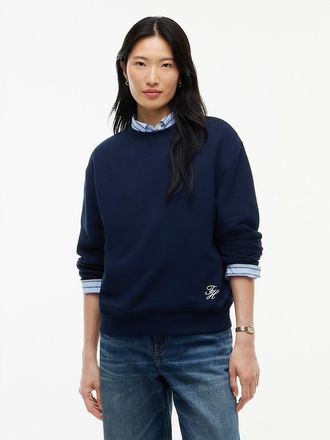 Tommy Hilfiger Womens Script Monogram Crewneck Sweatshirt - Dark Blue - XXS