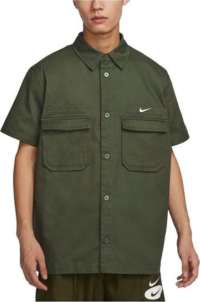 Nike Woven Military Short-Sleeve Button-Down Shirt Olive Green DX3341-325