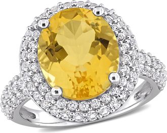 Mimi & Max 5 5/8ct TGW Oval-Cut Citrine and White Topaz Double Halo Ring in Sterling Silver
