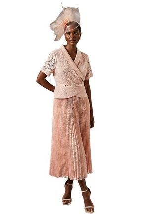 Coast Lace 2-In-1 Jacket Pleated Midi Dress in Blush at Nordstrom, Size 12