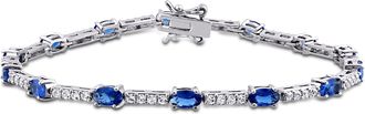 Mimi & Max 6 3/4ct TGW Created Blue and White Sapphire Station Bracelet in Sterling Silver