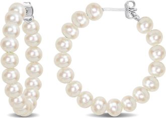 Amour 5-5.5mm Freshwater Cultured Pearl Hoop Earrings In Sterling Silver