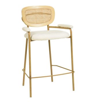 Moloo Silla de bar de tela color crudo, rat&aacute;n y metal