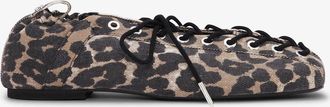 Ganni Mixed Lace-Up Ballerinas in Leopard Printed Denim - Size 35 Organic Cotton