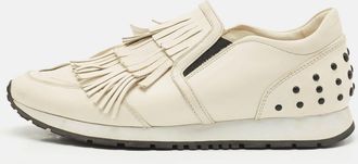 Tod's Tods Cream Leather Fringe Slip On Sneakers