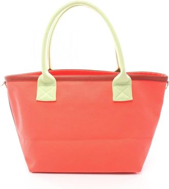 Herm&egrave;s Brown Green Red Color Toile H Leather Tote Bag (Pre-Owned)