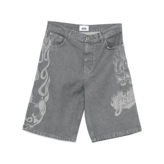 GCDS Denim Shorts, male, Gray, Size: W36 Printed Denim Shorts