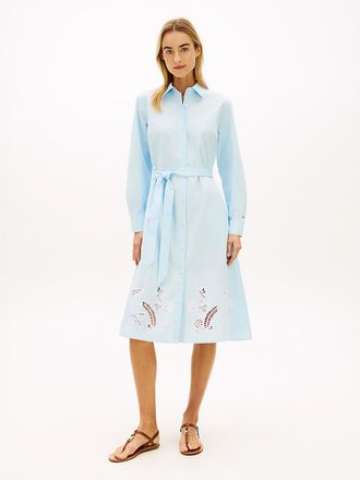 Tommy Hilfiger Womens Embroidered Eyelet Shirtdress - Blue - XL